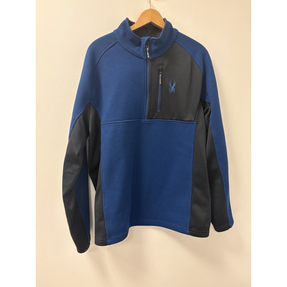 Spyder Gait Knit Sweater Jacket Mens Sz 2XL Black/Blue Quarter Zip Outdoor